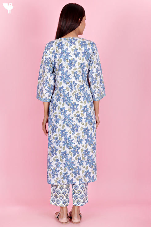 Bizzy Lizzy Kurta Pant Set With Kota Dupatta In Block Print