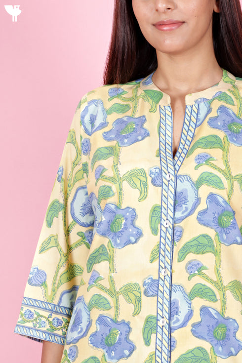 Bizzy Lizzy Kurta And Pant Set With Kota Dupatta In Block Print