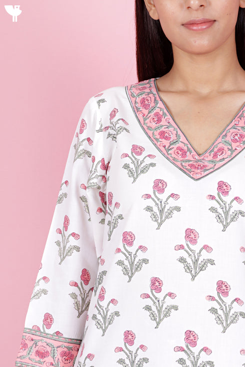 Bizzy Lizzy Kurta And Pant Set With Kota Dupatta In Block Print