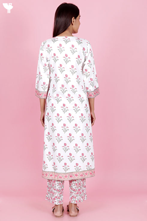 Bizzy Lizzy Kurta And Pant Set With Kota Dupatta In Block Print