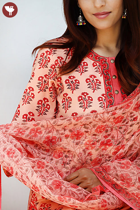 Bizzy Lizzy Kurta Pant Set With Kota Dupatta In Block Print
