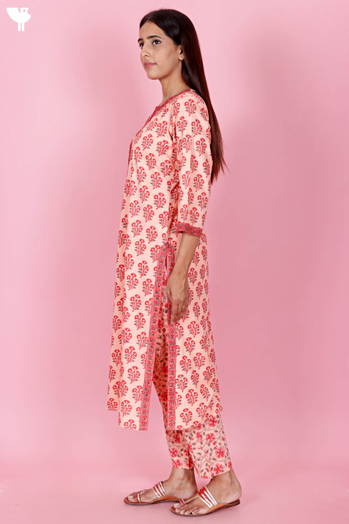 Bizzy Lizzy Kurta Pant Set With Kota Dupatta In Block Print