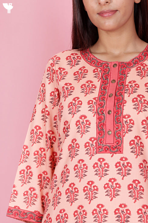 Bizzy Lizzy Kurta Pant Set With Kota Dupatta In Block Print