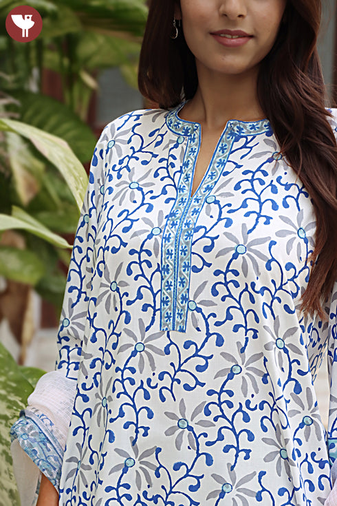 Bizzy Lizzy Kurta Pant Set With Kota Dupatta In Block Print