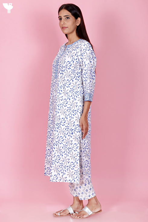 Bizzy Lizzy Kurta And Pant Set With Kota Dupatta In Block Print