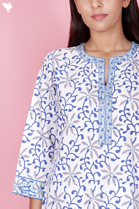 Bizzy Lizzy Kurta Pant Set With Kota Dupatta In Block Print