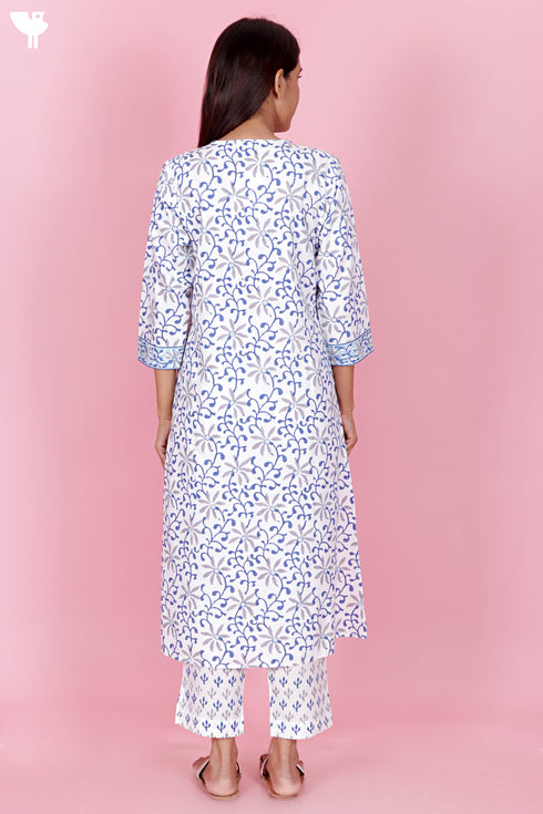 Bizzy Lizzy Kurta Pant Set With Kota Dupatta In Block Print