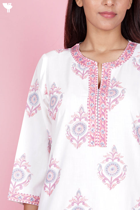 Bizzy Lizzy Kurta And Pant Set With Kota Dupatta In Block Print