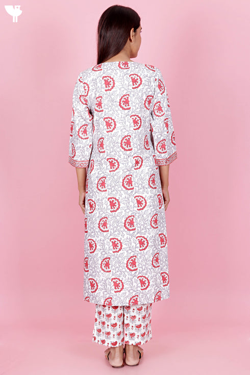 Bizzy Lizzy Kurta Pant Set With Kota Dupatta In Block Print