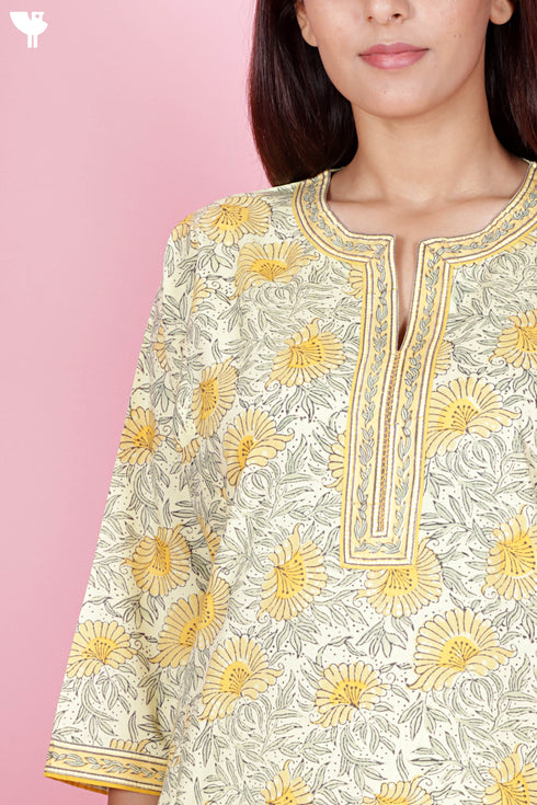 Bizzy Lizzy Kurta Pant Set With Kota Dupatta In Block Print