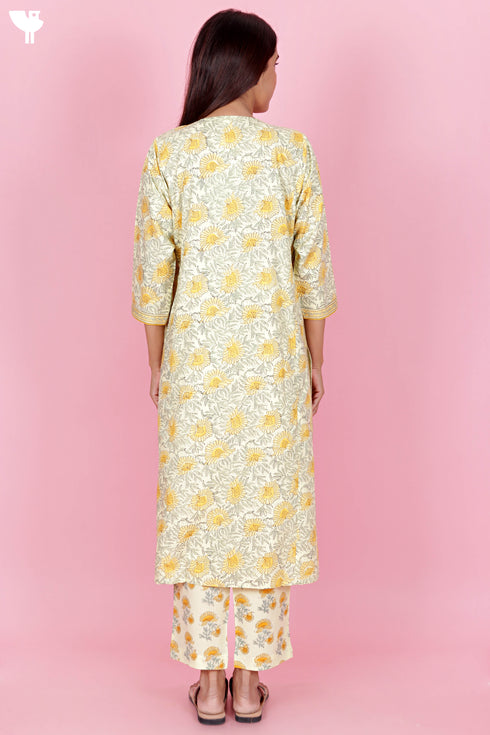 Bizzy Lizzy Kurta Pant Set With Kota Dupatta In Block Print