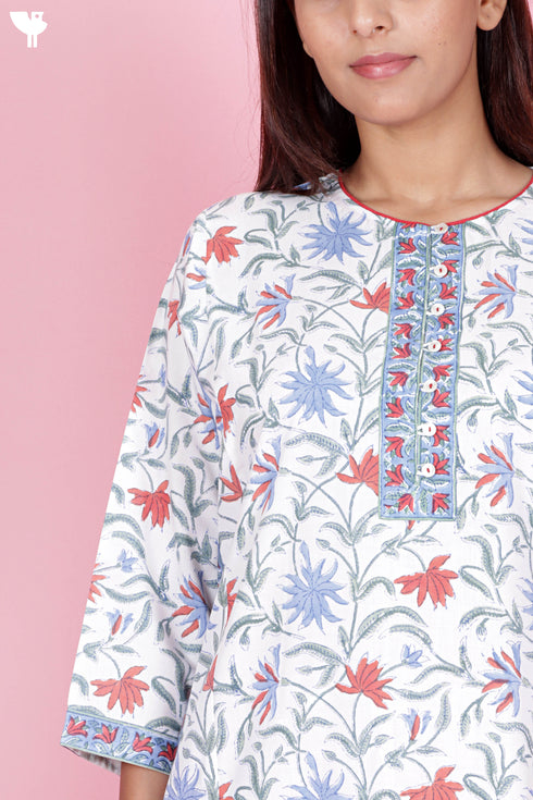 Bizzy Lizzy Kurta Pant Set With Kota Dupatta In Block Print