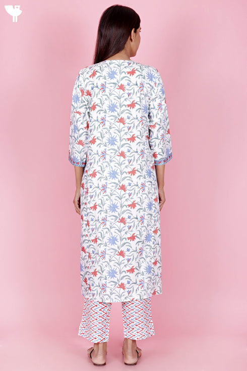 Bizzy Lizzy Kurta Pant Set With Kota Dupatta In Block Print