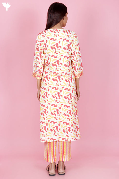 Bizzy Lizzy Kurta Pant Set With Kota Dupatta In Block Print