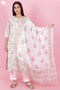 Bizzy Lizzy Kurta Pant Set With Kota Dupatta In Block Print