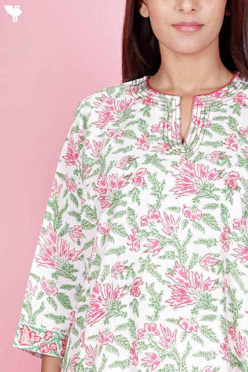 Bizzy Lizzy Kurta Pant Set With Kota Dupatta In Block Print