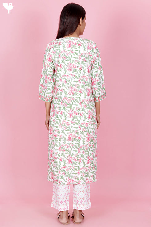 Bizzy Lizzy Kurta Pant Set With Kota Dupatta In Block Print