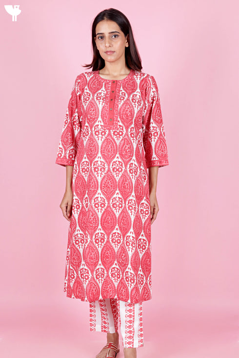 Bizzy Lizzy Kurta Pant Set With Kota Dupatta In Block Print