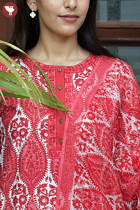 Bizzy Lizzy Kurta Pant Set With Kota Dupatta In Block Print