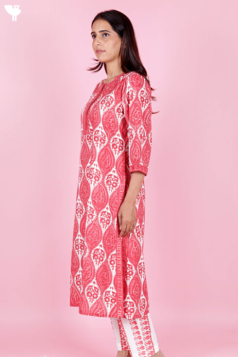 Bizzy Lizzy Kurta Pant Set With Kota Dupatta In Block Print