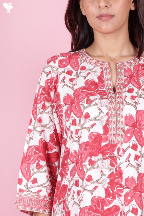 Bizzy Lizzy Kurta Pant Set With Kota Dupatta In Block Print