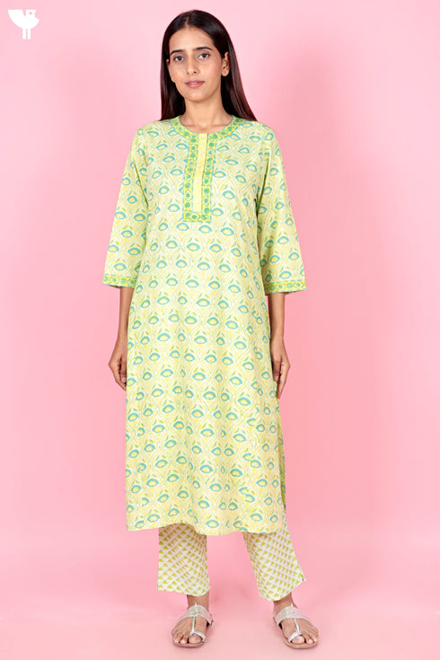 Bizzy Lizzy Kurta Pant Set With Kota Dupatta In Block Print