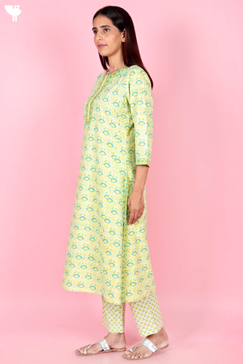 Bizzy Lizzy Kurta Pant Set With Kota Dupatta In Block Print