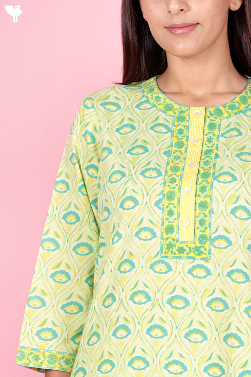 Bizzy Lizzy Kurta Pant Set With Kota Dupatta In Block Print