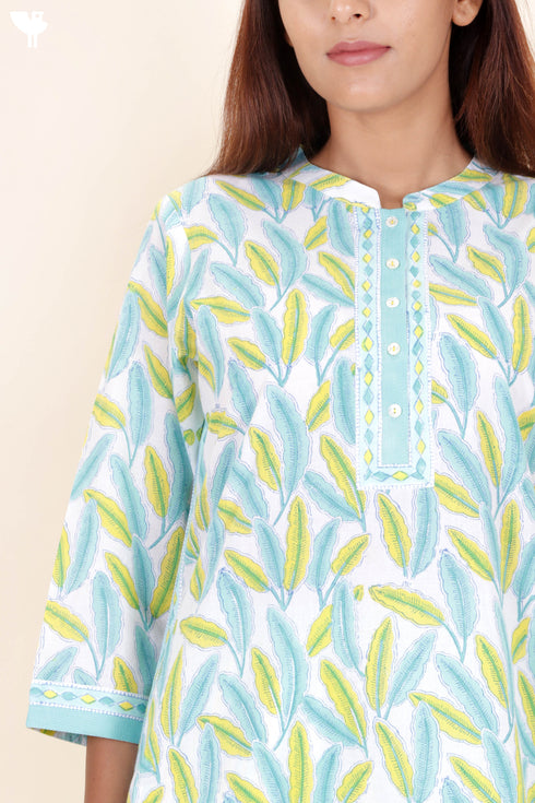 Cambric Cotton Kurta And Pant Set With Kota Dupatta In Block Print