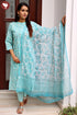 Cambric Cotton Kurta And Pant Set With Kota Dupatta In Block Print
