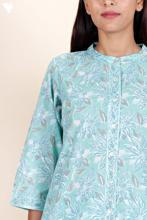 Cambric Cotton Kurta And Pant Set With Kota Dupatta In Block Print