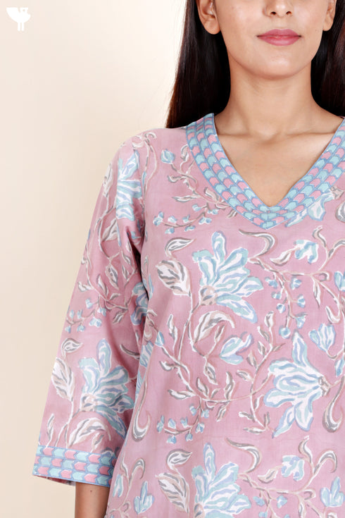 Cotton Kurta And Pant Set With Kota Dupatta In Block Print