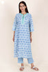 Cambric Cotton Kurta Pant With Kota Dupatta In Block Print