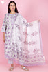 Cambric Cotton Kurta Pant With Kota Dupatta Set In Block Print