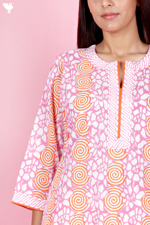 Cambric Cotton Kurta Pant Set With Kota Dupatta In Block Print