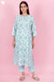 Cambric Cotton Kurta And Pant Set With Kota Dupatta In Block Print