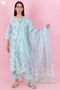 Cambric Cotton Kurta Pant Set With Kota Dupatta In Block Print