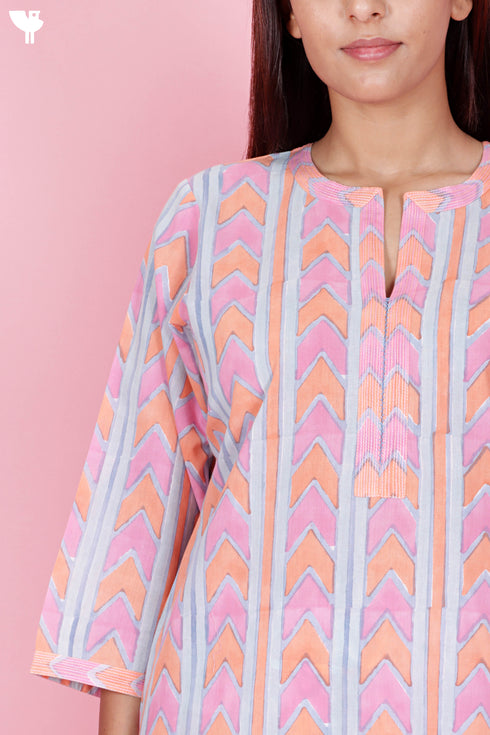 Cambric Cotton Kurta Pant Set With Kota Dupatta In Block Print