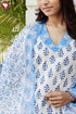 Cambric Cotton Kurta Pant Set With Kota Dupatta In Block Print