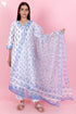 Cambric Cotton Kurta Pant Set With Kota Dupatta In Block Print