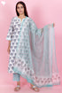 Cotton Kurta Pant Set With Kota Dupatta In Block Print