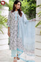 Cotton Kurta Pant Set With Kota Dupatta In Block Print