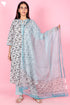 Cotton Kurta Pant Set With Kota Dupatta In Block Print