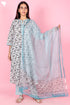 Cotton Kurta Pant Set With Kota Dupatta In Block Print