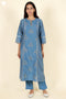 Chanderi Silk Kurta And Set With Dupatta Block Print Steel Blue