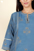 Chanderi Silk Kurta And Set With Dupatta Block Print Steel Blue