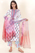 Bizzy Lizzy Cotton Kurta Pant Set With Chiffon Dupatta In Block Print