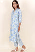 Bizzy Lizzy Cotton Kurta Pant Set With Chiffon Dupatta In Block Print