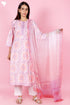 Bizzy Lizzy Cotton Kurta Pant Set With Chiffon Dupatta In Block Print