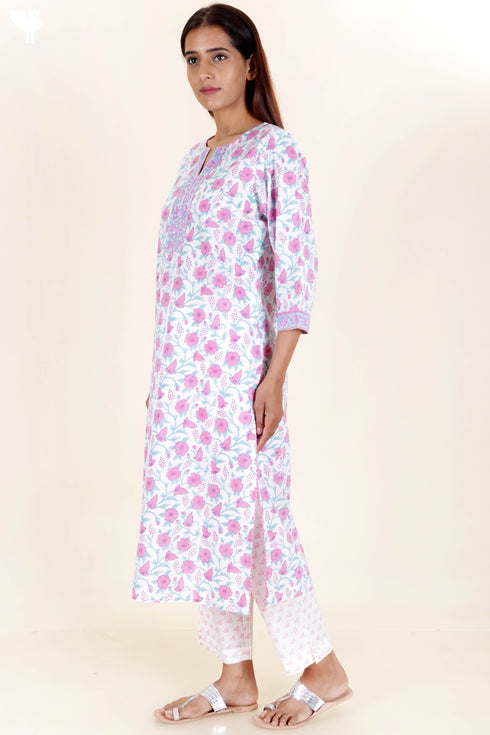 Cotton Kurta And Pant Set In Block Print